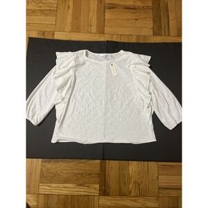 Anthropologie Isla Maude White Eyelet‎ Puff Sleeve Peasant Blouse Size XL NWT